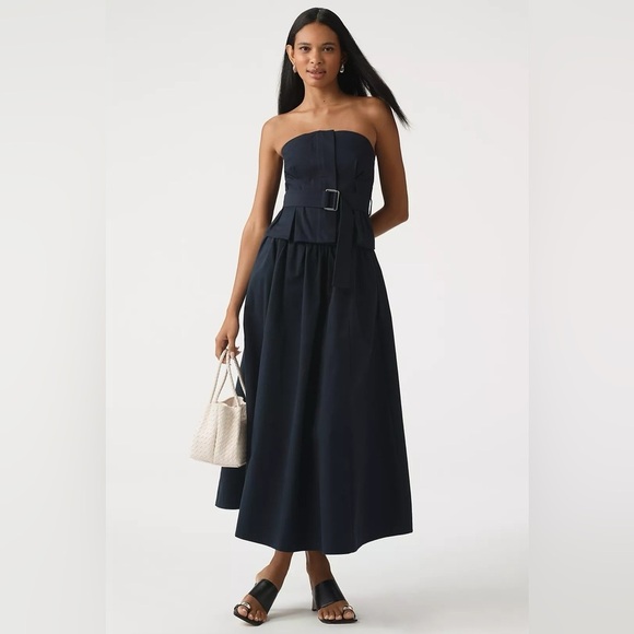 Maeve Strapless Belted Blouse Navy NWT - Picture 3 of 7